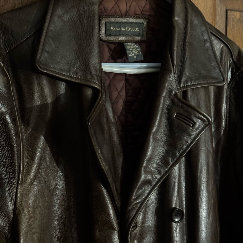 Banana Republic men’s Brown Leather Jacket car coat. Size S. Pea Coat. Vintage